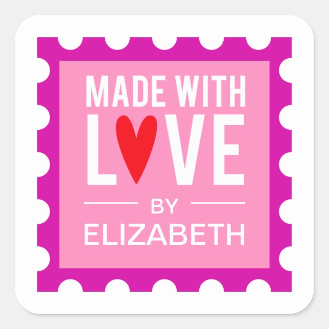Made With Love Cute Pink Sticker (Front)