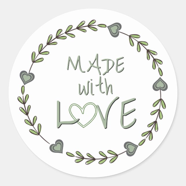 Made with Love Dainty Garden Sprigs and Heart Vine Classic Round Sticker (Front)