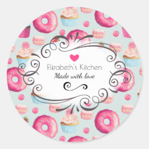 Made With Love Doughnuts and Macarons Kitchen Baki Classic Round Sticker