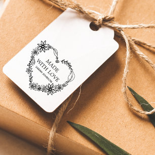 Made With Love Floral Heart Wreath Personalized Rubber Stamp