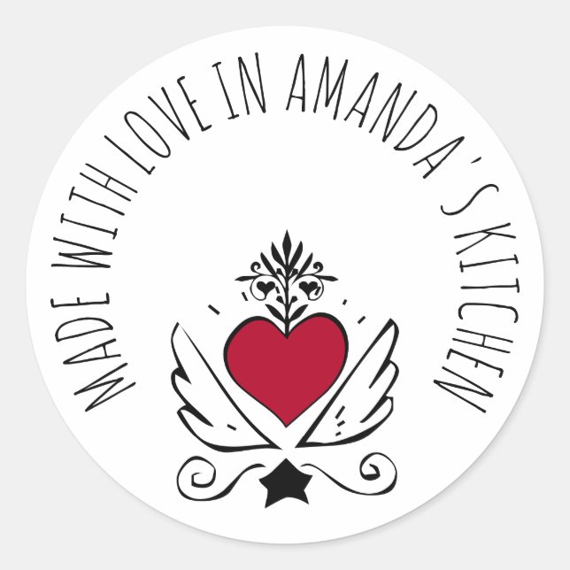 Made With Love Food Label Sticker Red Heart (Front)