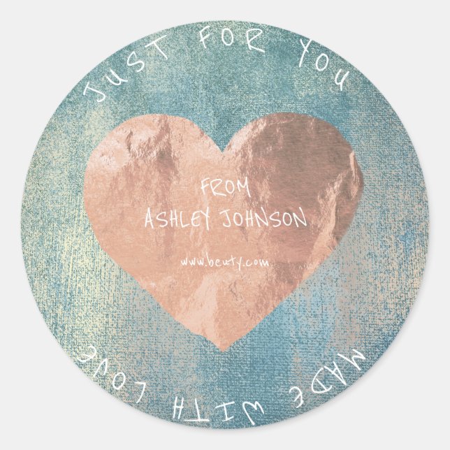 Made With Love For You Name Blue Rose Gold Denim Classic Round Sticker (Front)
