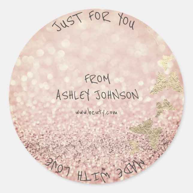 Made With Love For You Name Butterfly Rose Gold Classic Round Sticker (Front)