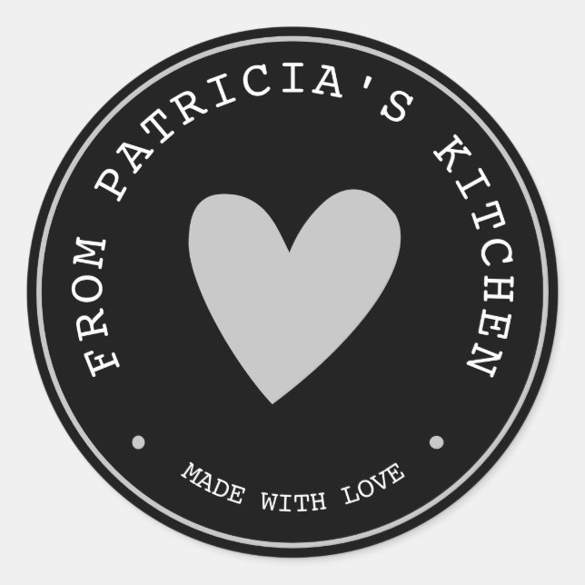 Made With Love From The Kitchen Of  Black Silver Classic Round Sticker (Front)