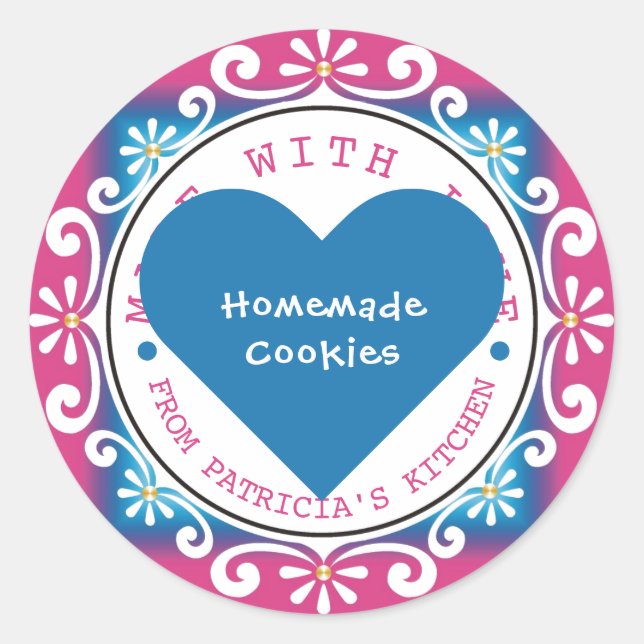 Made With Love  From The Kitchen Of Pink Blue Classic Round Sticker (Front)