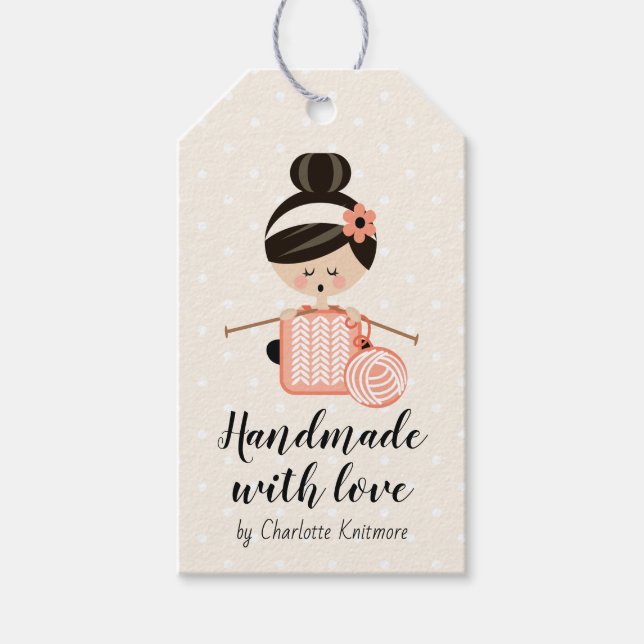 Made with Love Gift Tag Knitting Girl Asian (Front)