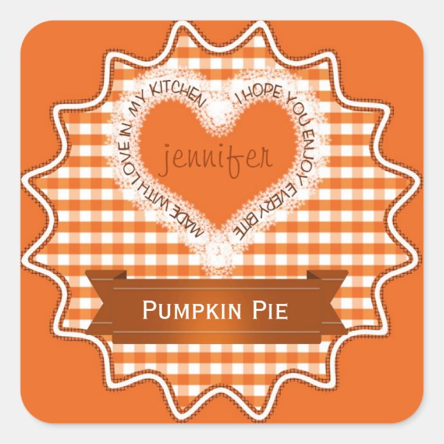 Made With Love Gingham Orange Square Sticker (Front)