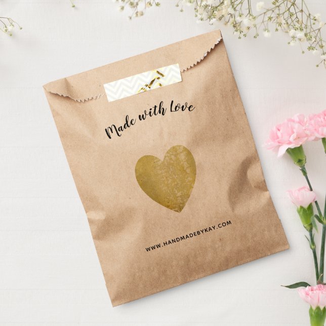 Made with Love • Gold Foil Heart Handmade Favour Bag (Sealed)