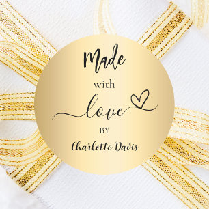 Made with love gold name classic round sticker