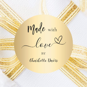 Made with love gold name classic round sticker