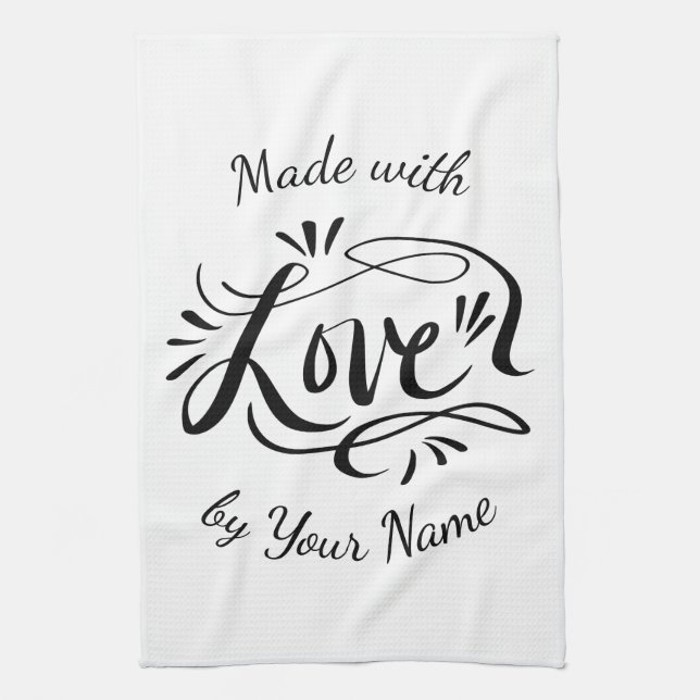 Made with love hand lettered kitchen towel (Vertical)