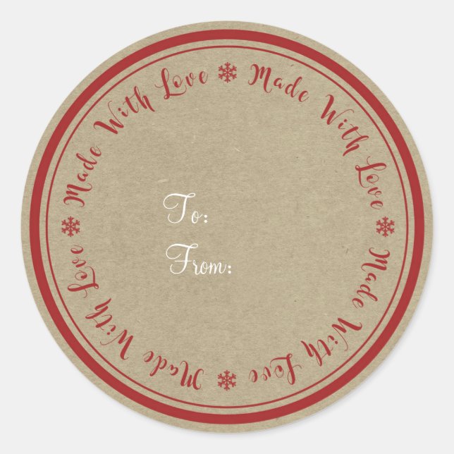Made with Love Handmade Rustic Kraft Christmas Classic Round Sticker (Front)