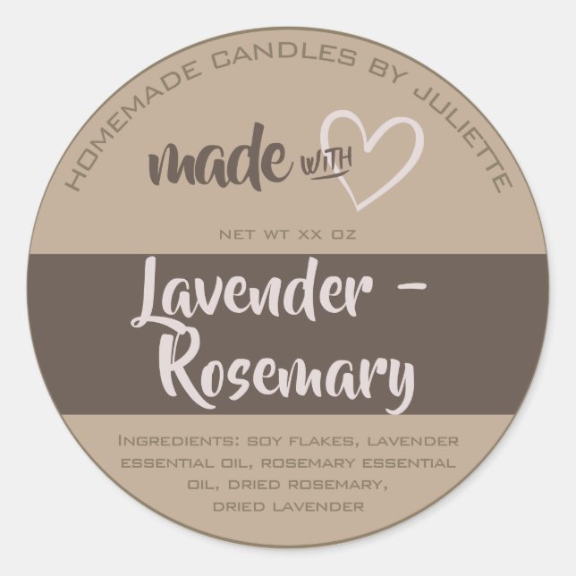 Made with Love Heart Candles Packaging Ingredients Classic Round Sticker (Front)