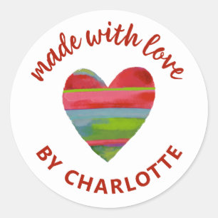 Made With Love Heart Classic Round Sticker