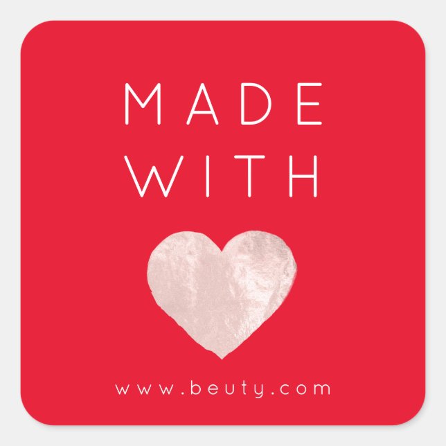 Made With Love Heart Pink Web Name Simply Red Square Sticker (Front)
