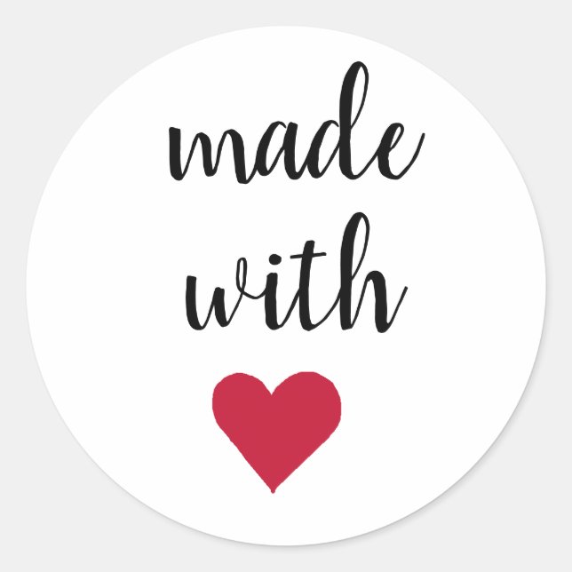 Made with love Heart shape Classic Round Sticker (Front)