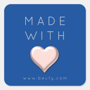 Made With Love Heart Web Name Rose Royal Blue Square Sticker