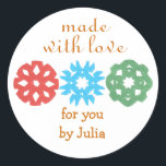 "Made With Love" holiday gift label<br><div class="desc">Cute, classy gift label for the holidays, featuring kids' snowflake cutouts. Perfect for any homemade gift, from a tin of cookies to a hand-knit scarf. Personalize in a flash by replacing our sample name with yours. Creators give half their proceeds to children's charities.</div>