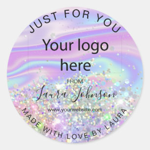 made with love holograph foil add your logo classi classic round sticker