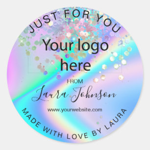 made with love holograph foil add your logo classi classic round sticker