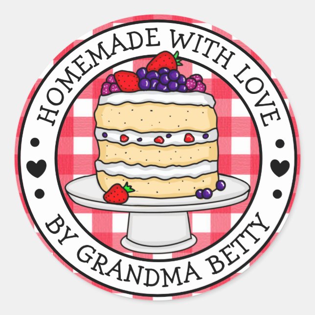 Made with Love, Homemade Layered Cake Classic Round Sticker (Front)