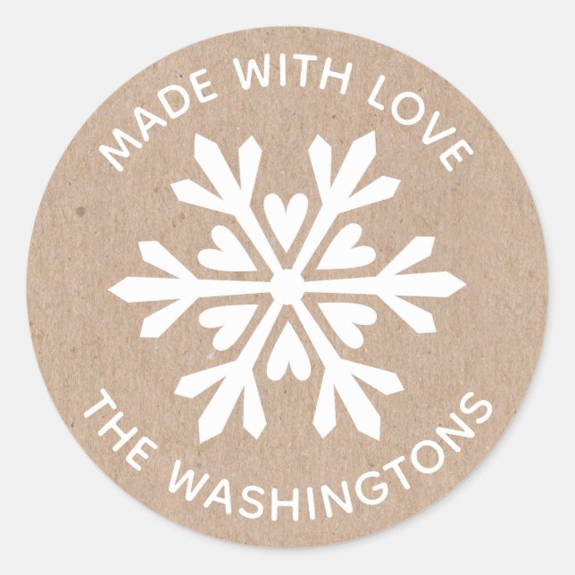Made with Love Kraft Christmas Snowflake Sticker (Front)