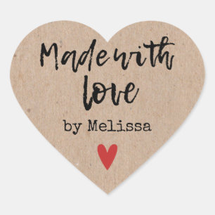 Made With Love Kraft Heart Sticker