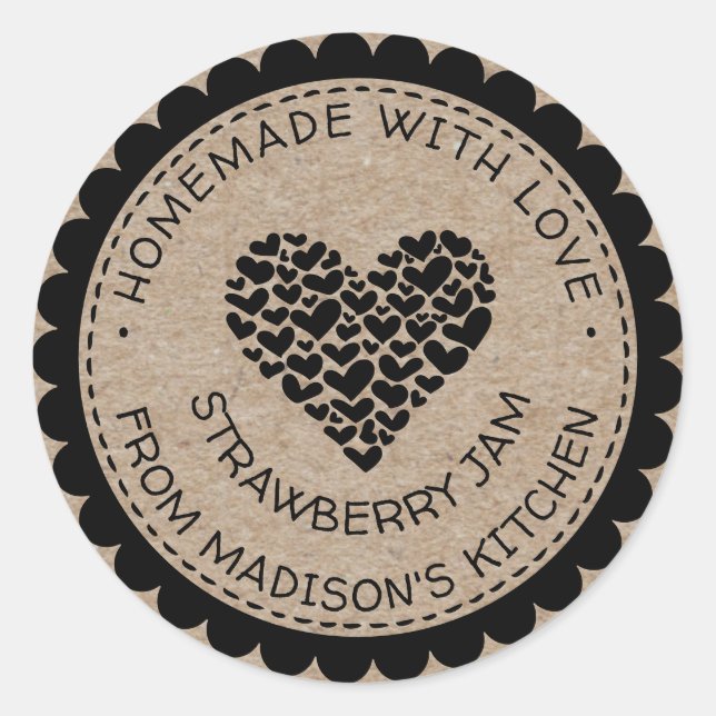 Made With Love Kraft Paper Heart Jam Canning Label (Front)