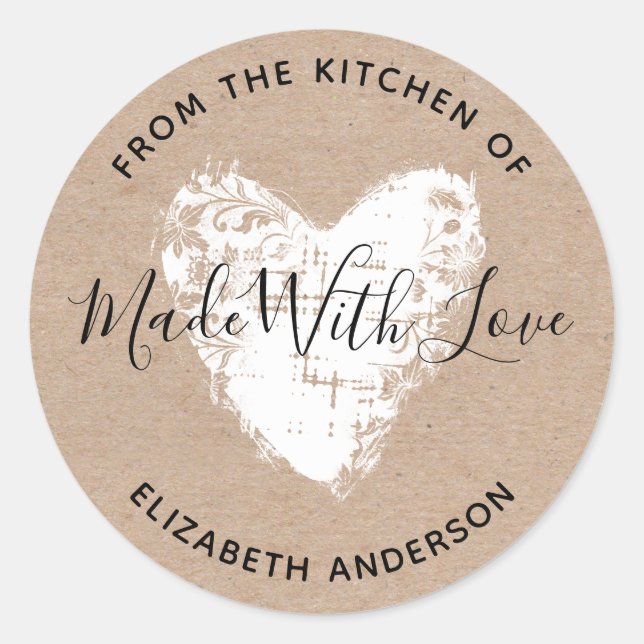 Made With Love Kraft Personalized  Classic Round S Sticker (Front)