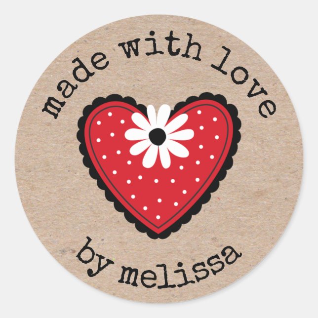 Made With Love Kraft Personalized Classic Round Sticker (Front)