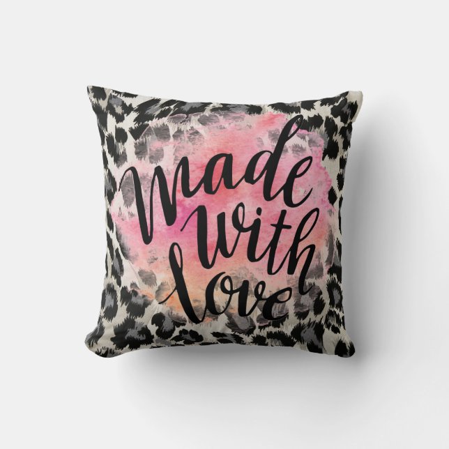 Made with Love Leopard Print Decorative Pillow (Front)