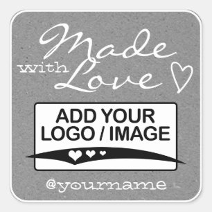 Made with Love Logo Template Kraft Paper Grey Square Sticker