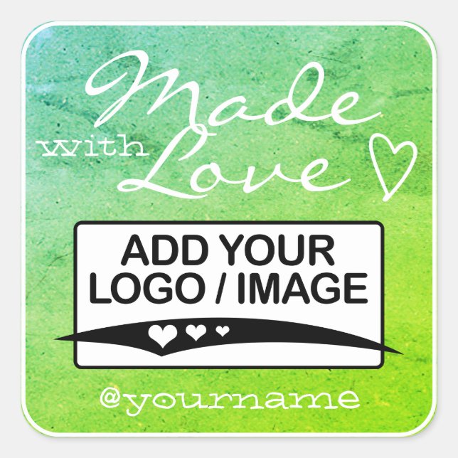 Made with Love Logo Template Teal Green Aqua Ombre Square Sticker (Front)