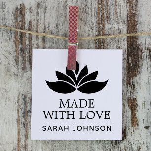 Made With Love Lotus Flower Personalized Rubber Stamp
