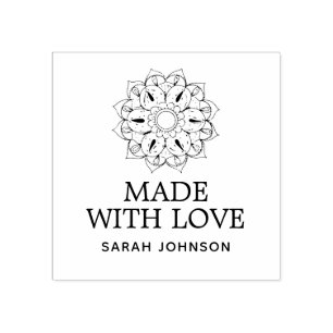 Made With Love Lotus Flower Personalized Rubber Stamp