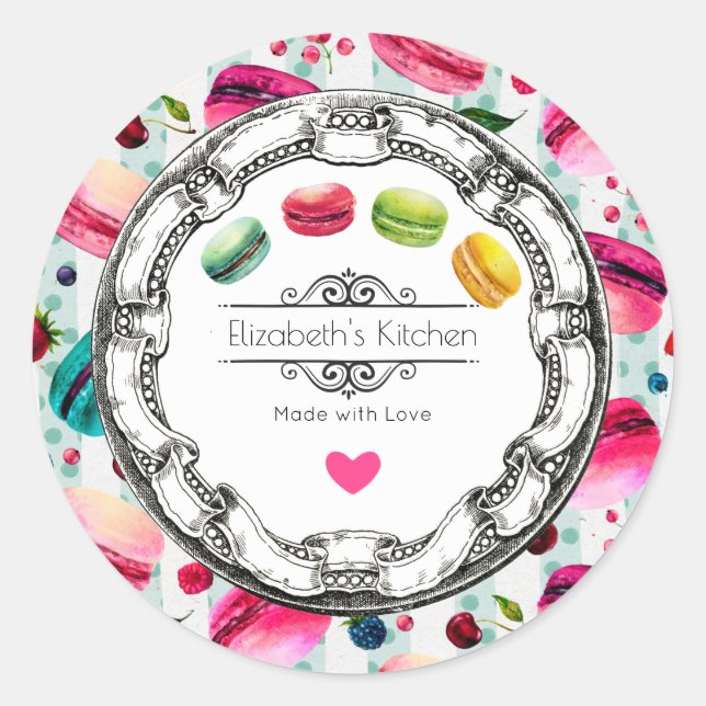 Made With Love Macarons Pastry Kitchen Baking Classic Round Sticker (Front)