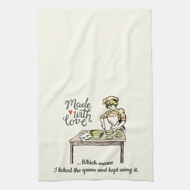 Made With Love Means I Licked the Spoon Funny Kitchen Towel (Vertical)