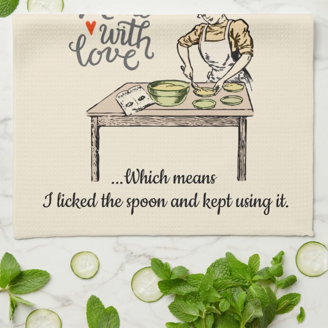 Made With Love Means I Licked the Spoon Funny Kitchen Towel (Folded)