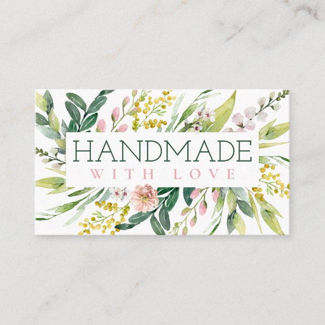 Made With Love Modern Spring Blooms On Crisp White Business Card (Front)