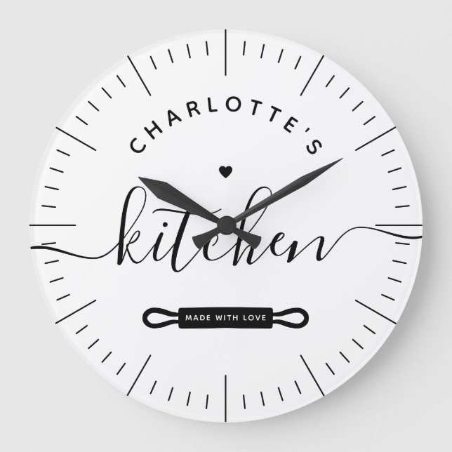 Made With Love Modern White Custom Name Kitchen Large Clock (Front)