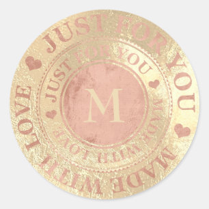 Made With Love Monogram Rose Gold Metallic Classic Round Sticker