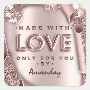 Made With Love Only For You By Name Glitter Rose Square Sticker