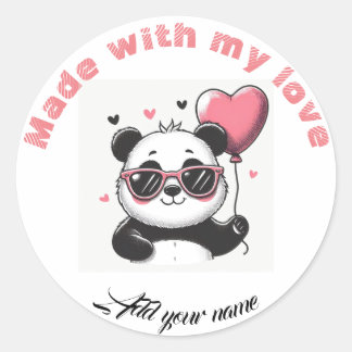 Made with love panda classic round sticker