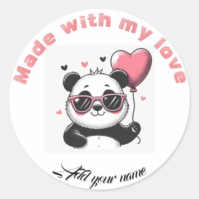 Made with love panda classic round sticker (Front)
