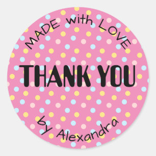 MADE with LOVE personalised polka dot Classic Round Sticker