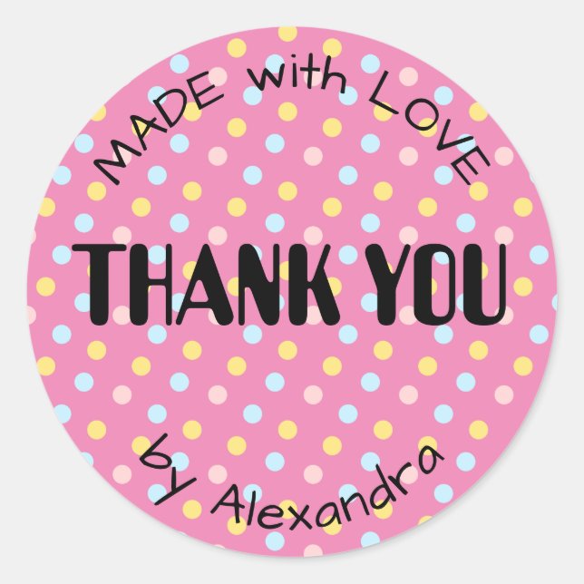 MADE with LOVE personalised polka dot Classic Round Sticker (Front)