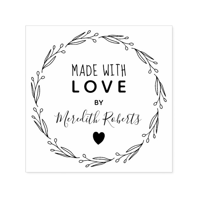 Made With Love Personalized Botanical Wreath Self-inking Stamp (Design)