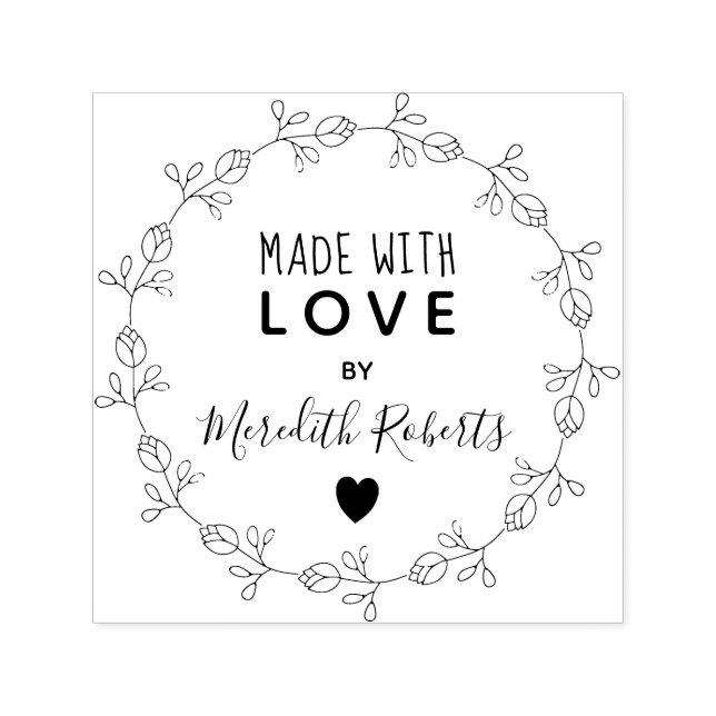 Made With Love Personalized Floral Wreath Self-inking Stamp (Design)