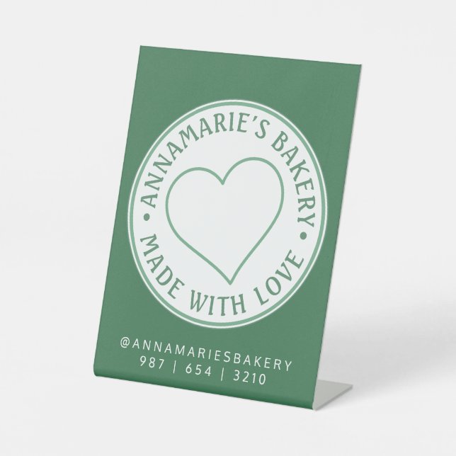 Made with Love Personalized Heart Homemade Green  Pedestal Sign (Front)