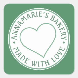 Made with Love Personalized Heart Homemade Green  Square Sticker